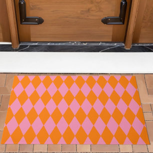 Orange and Pink Harlequin Checkered Design Doormat