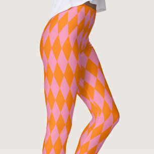 Orange and Pink Harlequin Checkered Design Leggings