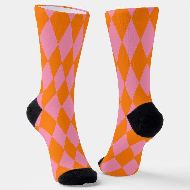 Orange and Pink Harlequin Checkered Design  Socks (Creator Uploaded)