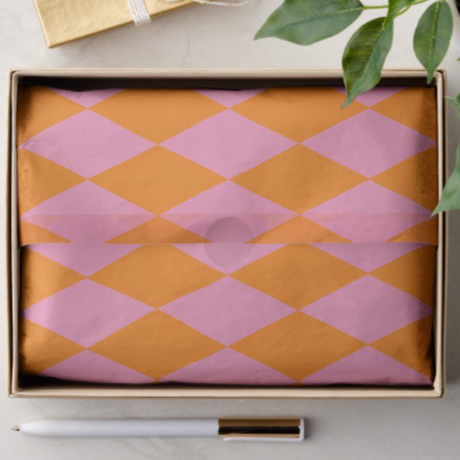Orange and Pink Harlequin Checkered Design  Tissue Paper (Creator Uploaded)