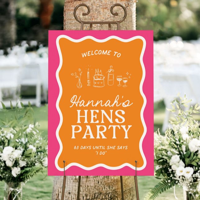 Orange and Pink Hens Party Welcome Sign Template  (Creator Uploaded)