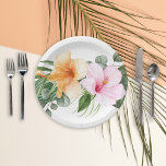Orange and Pink Hibiscus Tropical WatercolorFloral Paper Plates<br><div class="desc">Bright watercolor hibiscus blossoms in orange and pink with tropical greenery add a pop of color to this paper plate design. Perfect for pool parties, luaus and summer. Whether you are celebrating at the beach, a tropical island, at an outdoor event, or at home, this design adds aloha style to...</div>