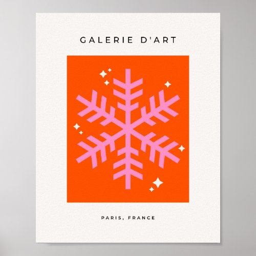 Orange and Pink Holiday Snowflake Christmas Poster