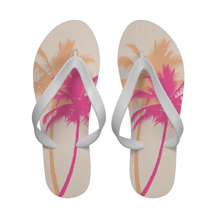 Orange and Pink Palm Trees Flip Flops