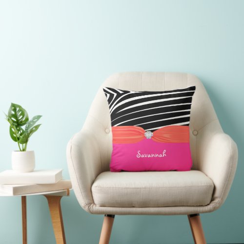 Orange and Pink Personalize Stylish Zebra Pillow