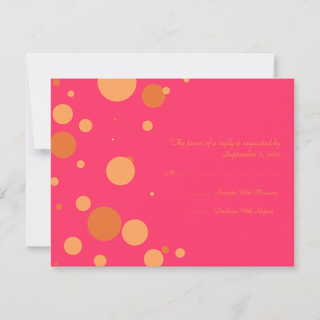 Orange and Pink Polka Dot Wedding RSVP Card (Front)