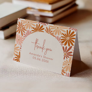 Orange and Pink Retro Floral Groovy Baby Folded Letterpress Thank You Card