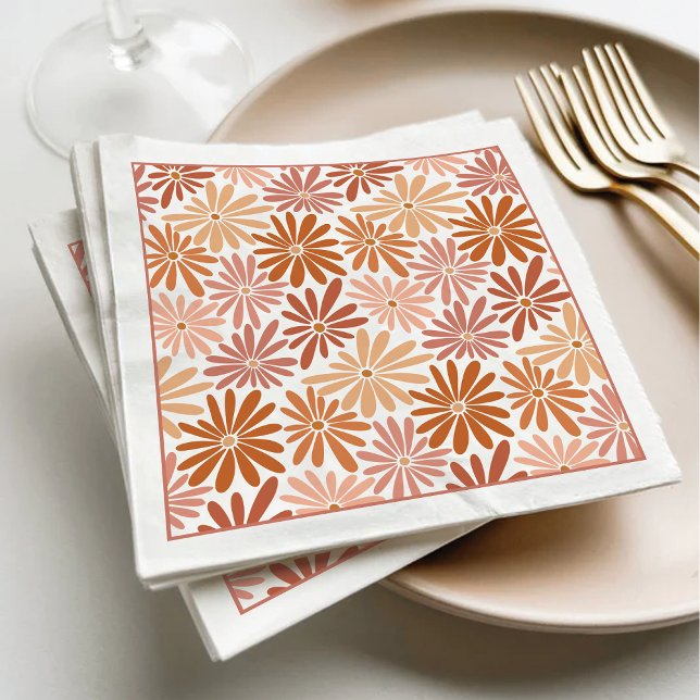 Orange and Pink Retro Floral Groovy Baby Shower Napkins (Creator Uploaded)