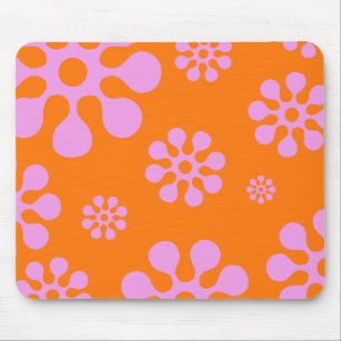 Orange And Pink Retro Flowers Mouse Pad