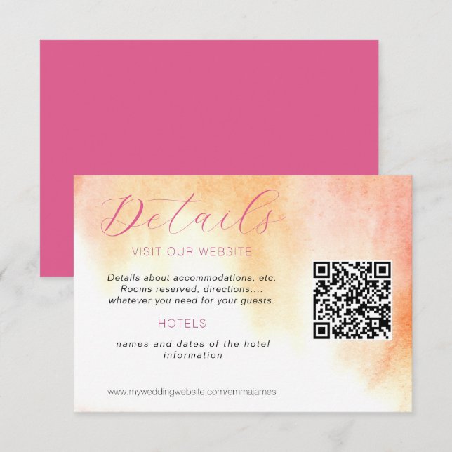 Orange and Pink Rose Detail Accommodation RSVP Car Card (Front/Back)