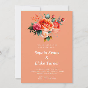 Orange and Pink Roses Orange Floral Wedding Invitation