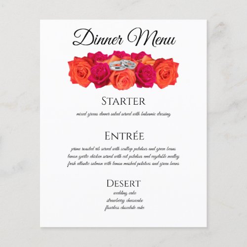 Orange and Pink_Roses_Wedding Drink_ Dinner Menu_