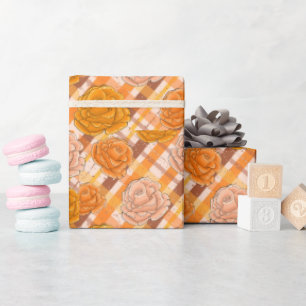 Orange And Pink Roses Wrapping Paper