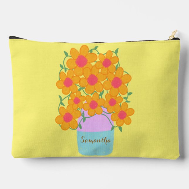 Orange And Pink Spring Flowers Accessory Pouch (Back)