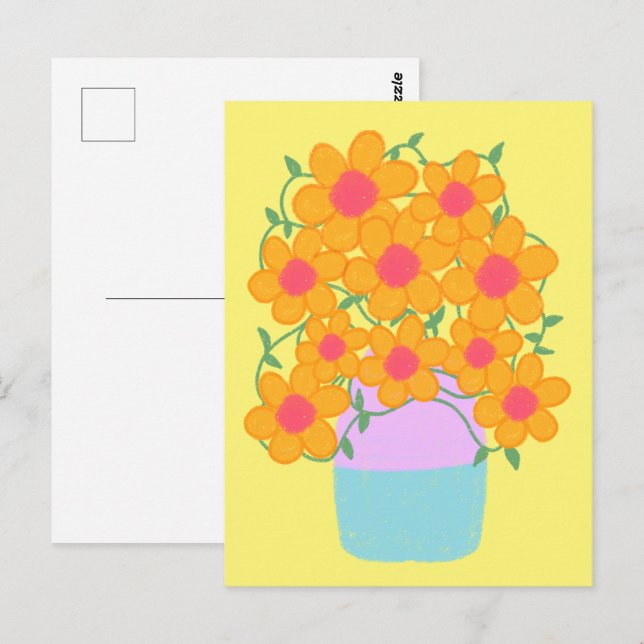 Orange And Pink Spring Flowers Postcard (Front/Back)
