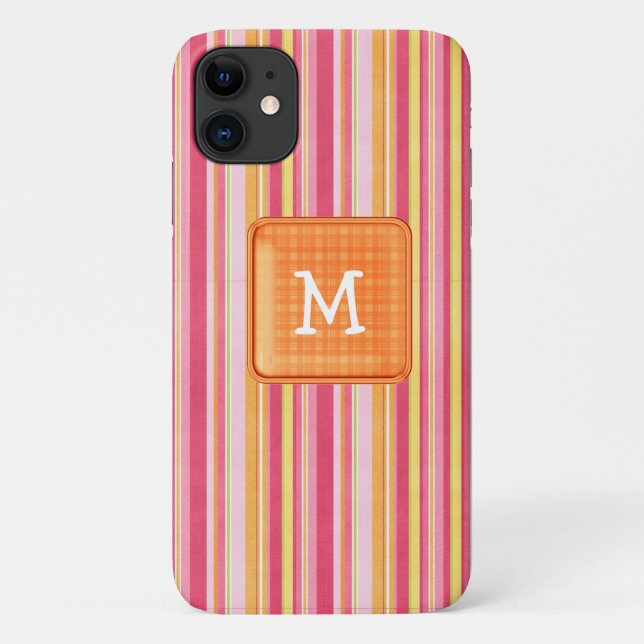 Orange and Pink Striped Monogram Case-Mate iPhone Case (Back)