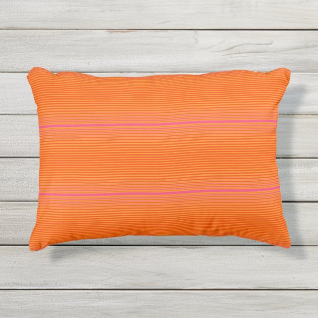 Orange and Pink Striped Pattern Outdoor Pillow (Front)
