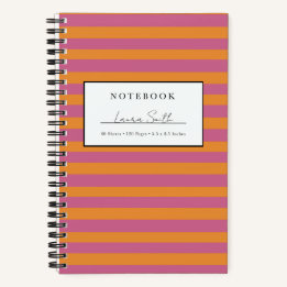 Orange And Pink Striped Personalized Notebook