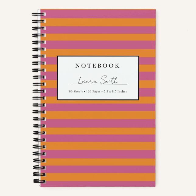 Orange And Pink Striped Personalized Notebook (Front)
