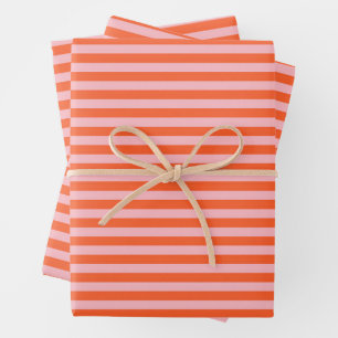 Orange and Pink Stripes Wrapping Paper Sheets