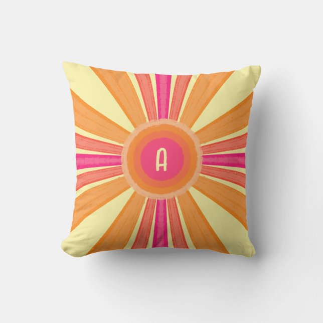 Orange and Pink Sunshine Throw Pillow (Front)