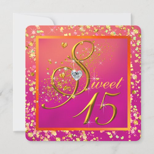 Orange and Pink Sweet Fifteen Party Custom Announcements