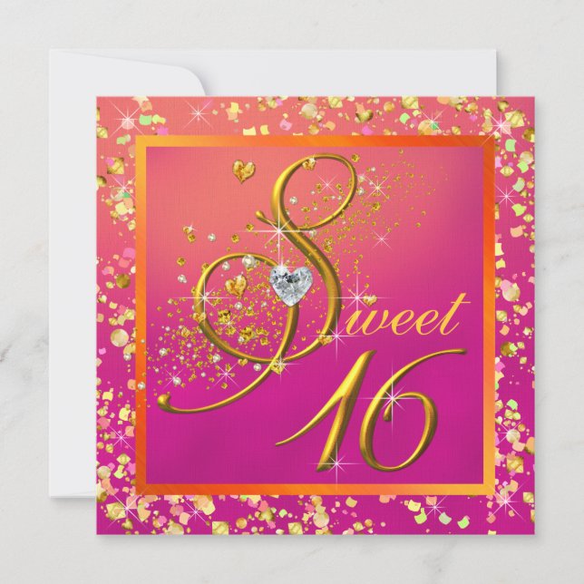 Orange and Pink Sweet Sixteen Party Invitation (Front)