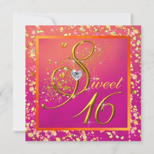 Orange and Pink Sweet Sixteen Party Invitation