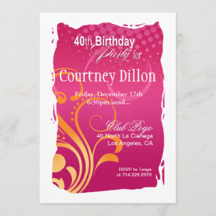 Orange and Pink Swirl 40th Birthday Party Invitation