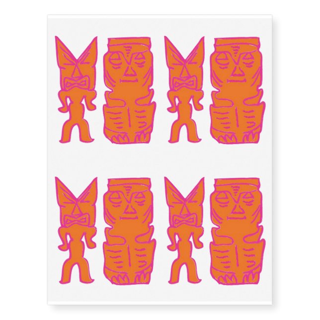 Orange and Pink Tiki Time Temporary Tattoos (Front)