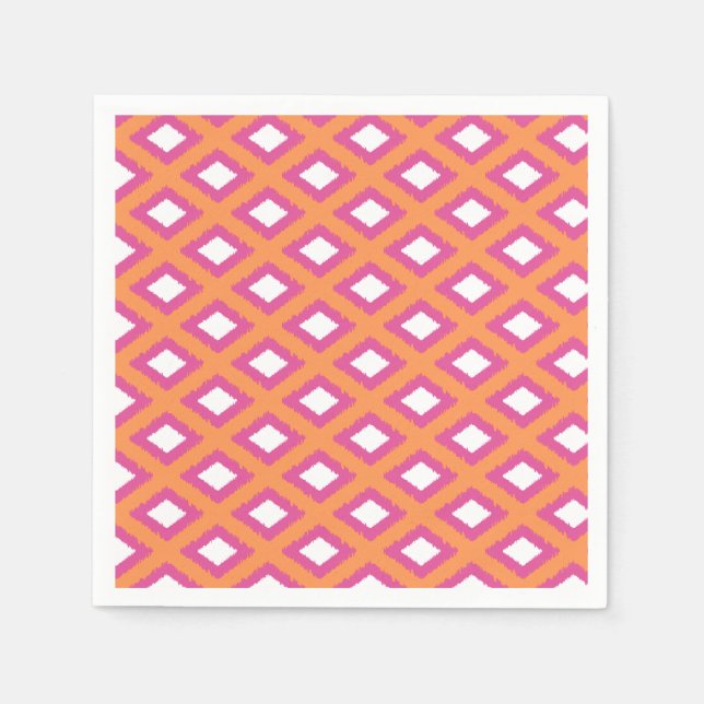 Orange and Pink Tribal Diamond Ikat Pattern Napkins (Front)