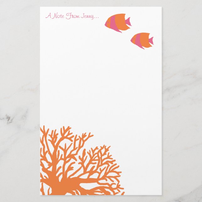 Orange and Pink Tropical Angelfish Stationery (Front)