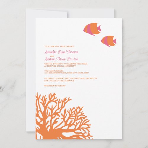 Orange and Pink Tropical Coral Wedding Invitation