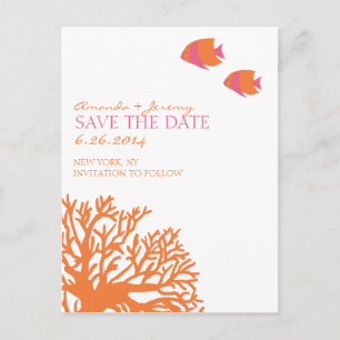Orange and Pink Tropical Fish Save the Date Announcement Postcard