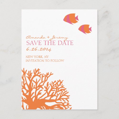 Orange and Pink Tropical Fish  Save the Date Announcement Postcard