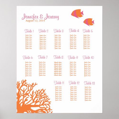 Orange and Pink Tropical Fish Seating Chart