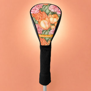 Orange and Pink Tulip Flowers Personalized Golf Head Cover