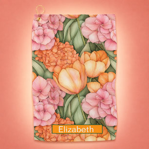 Orange and Pink Tulip Flowers Personalized Golf Towel