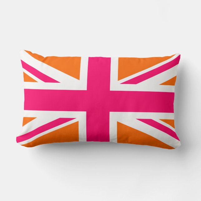 Orange and Pink Union Jack Lumbar Pillow (Front)