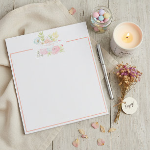 Orange and pink watercolor floral personalized notepad