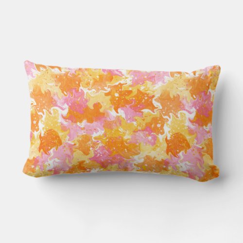 Orange and pink watercolor flowers abstract lumbar pillow