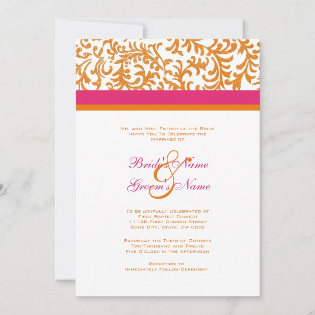 Orange and Pink Wedding Invitation (Front)