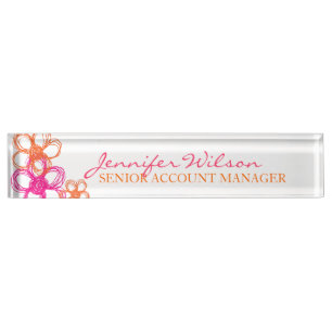 Orange and Pink Wild Flowers Desk Name Plate