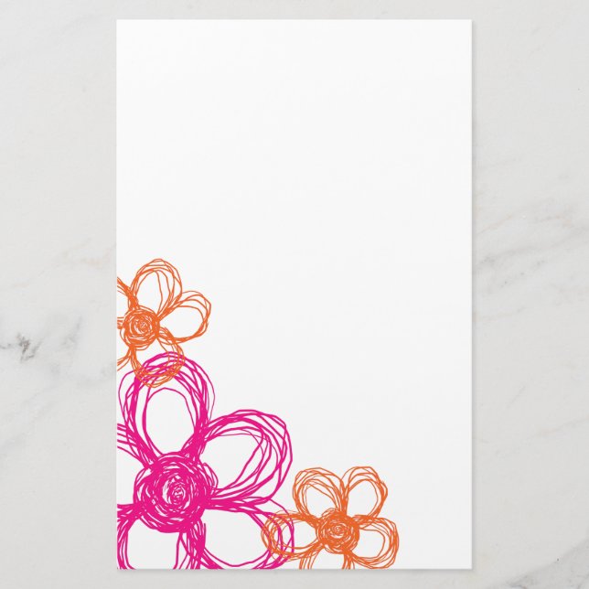 Orange and Pink Wild Flowers Stationery (Front)