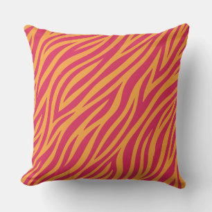orange and pink zebra stripes throw pillow