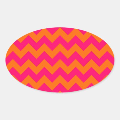 Orange and Pink Zigzag Oval Sticker