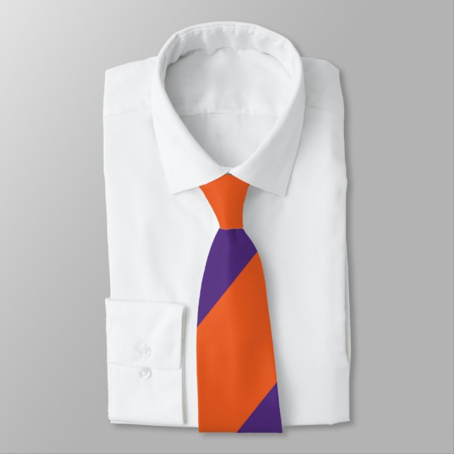 Orange and Plum Broad Regimental Stripe Tie (Tied)