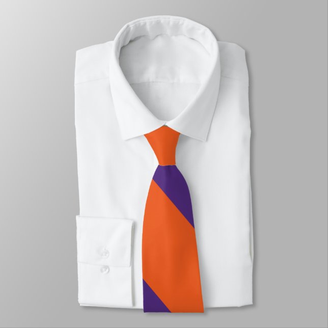 Orange and Plum Broad University Stripe Neck Tie (Tied)