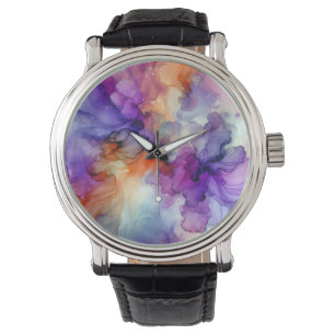 Orange and Purple Alcohol Ink Abstract Watch