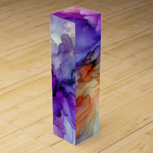 Orange and Purple Alcohol Ink Abstract Wine Box